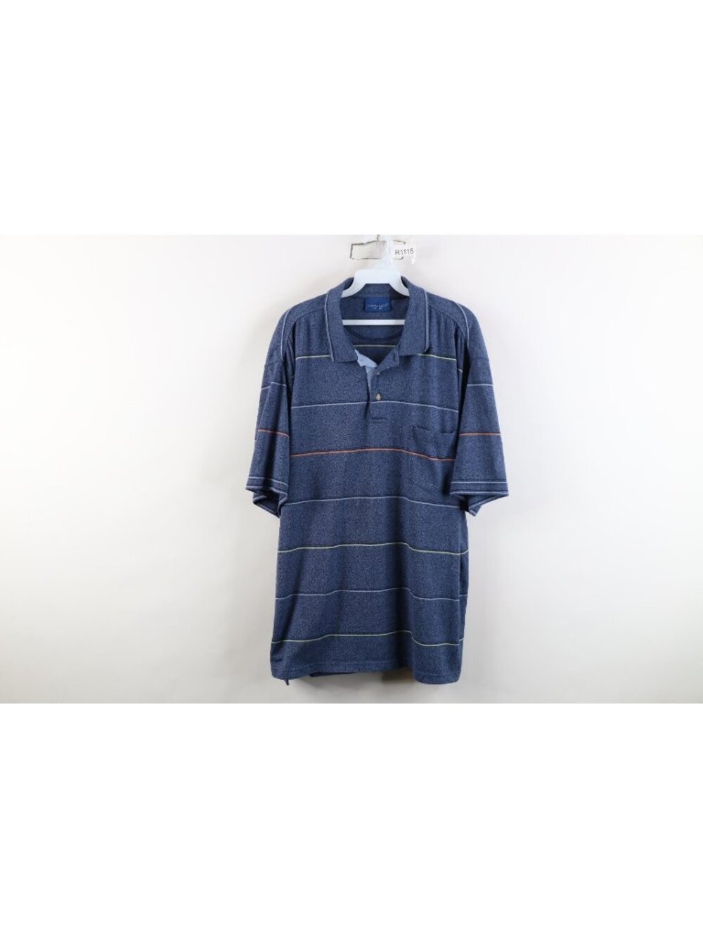 Vtg 90s Streetwear Mens 1XLT Faded Striped Knit Collared Golf Polo Shirt Blue